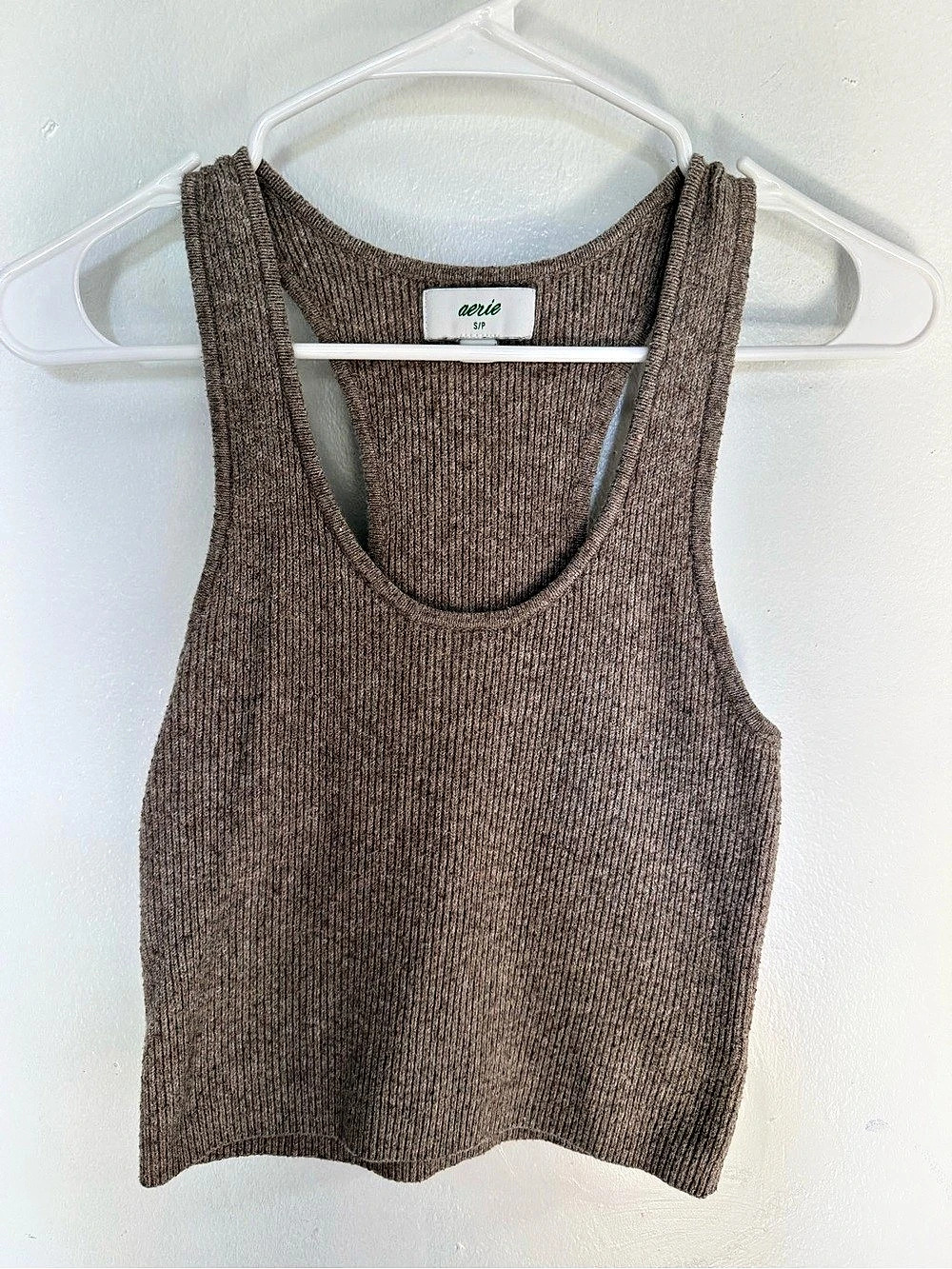 aerie Brown/Tan Knit Cropped Tank Top